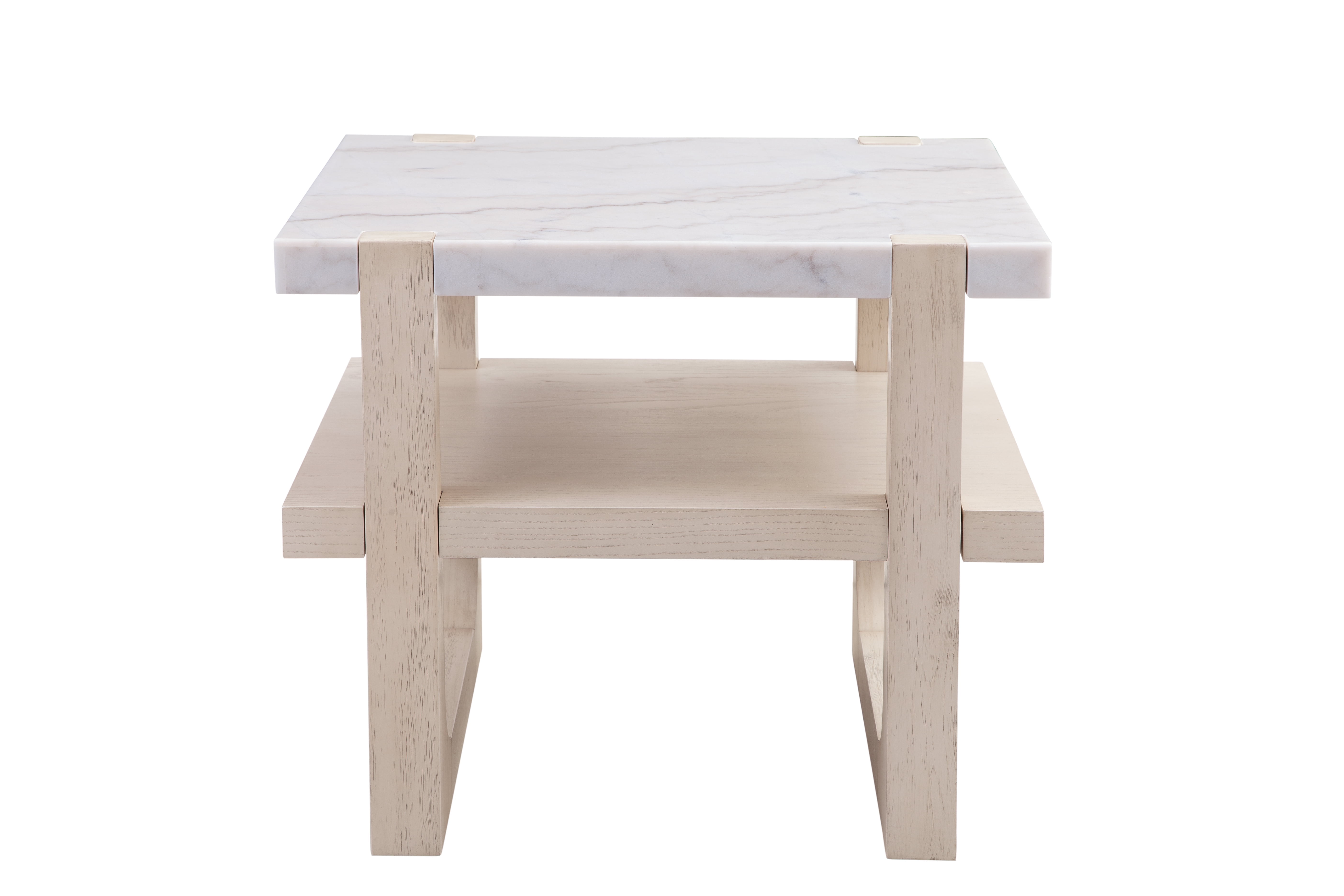 Coastal Breeze Sunbleached Ash Wood & White Marble Rectangular End Table