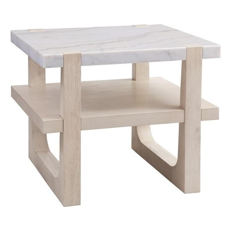 Coastal Breeze Sunbleached Ash Wood & White Marble Rectangular End Table