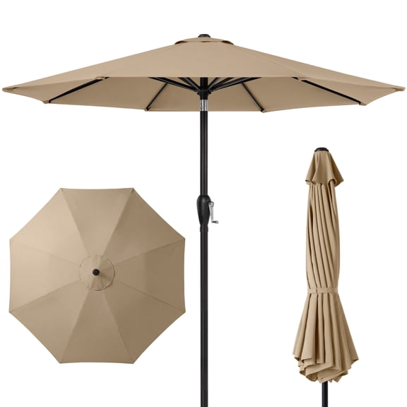 Newport Outdoor 9ft Commercial Grade Patio Umbrella, 5-Year No Fade, Rustproof Aluminum Frame, Tilt & Crank - Tan
