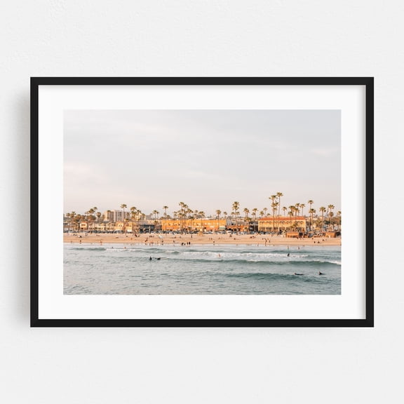 From Newport Pier 02 - Newport Beach California Photography Beach Coastal Ocean Surf Palm Tree Beach House Sunset Black Framed Wall Art Print 5 x 7 inches