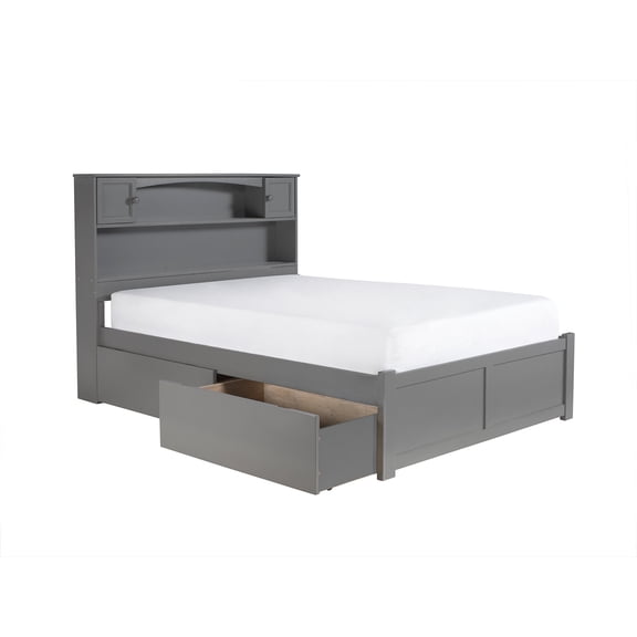 Newport Platform Bed with Flat Panel Foot Board and 2 Urban Bed Drawers, Full, Gray