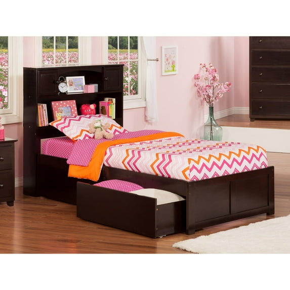 Newport Platform Bed with Flat Panel Foot Board and 2 Urban Bed Drawers, Multiple Sizes, Multiple Colors