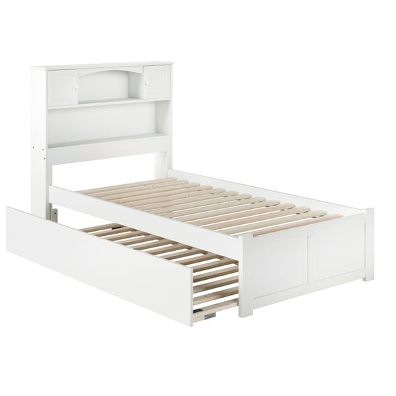 Newport Platform Bed with Flat Panel Foot Board and Twin Size Urban Trundle Bed, Multiple Colors, Multiple Sizes