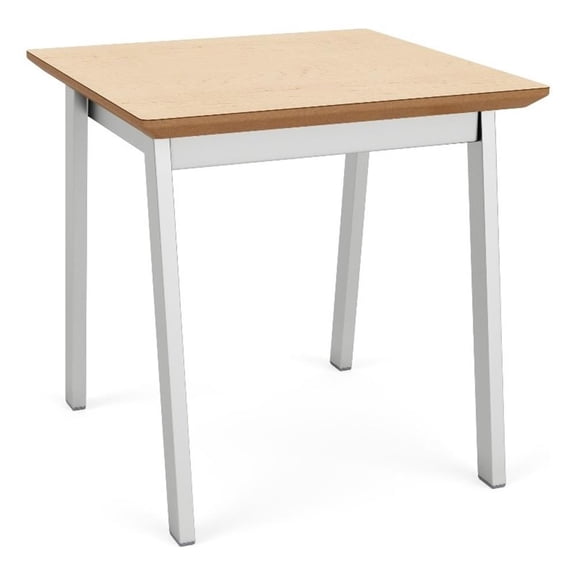 Newport Reception Waiting 20x20" Wood End Table / Silver Steel / Natural