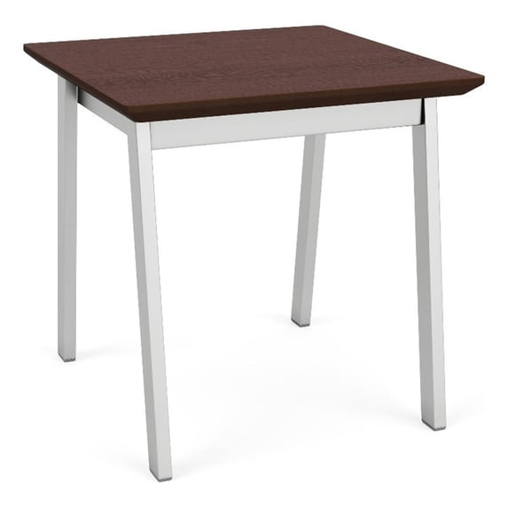 Newport Reception Waiting 20x20" Wood End Table / Silver Steel / Walnut