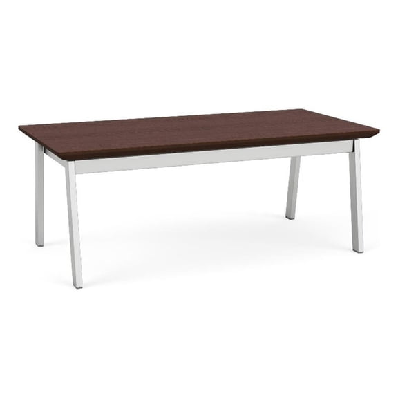 Newport Reception Waiting 20x40" Wood Coffee Table / Silver Steel / Walnut