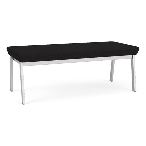 Newport Reception Waiting Room 18.5" 2-Seat Bench / Silver Steel / Black