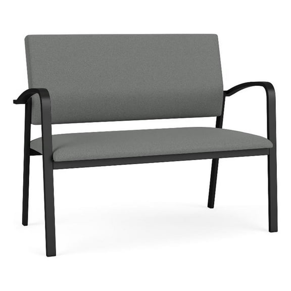 Newport Reception Waiting Room 2-Seat Loveseat / Black Steel / Light Gray