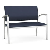 Newport Reception Waiting Room Healthcare 2-Seat Loveseat / Silver Steel / Blue