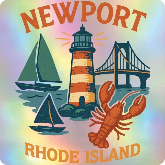 Newport Rhode Island Vintage Design Souvenir Holographic Decorative Vinyl Decal Sticker 2-Inch