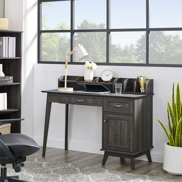 Caffoz Newport Series Computer Desk with Hutch Home Office Writing Desk, Wood Workstation w/Shelves, Study Desk for Small Spaces Golden Oak
