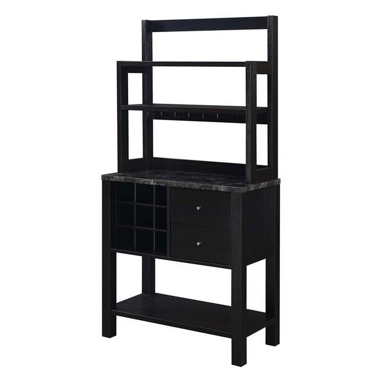 Newport Black Faux Marble Serving Bar with Storage