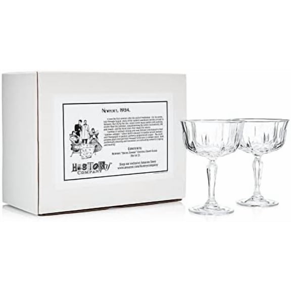 Newport Social Season Crystal Cocktail Coupe Vintage-Inspired 2-Piece Set for Craft Cocktails (Gift Box Collection)