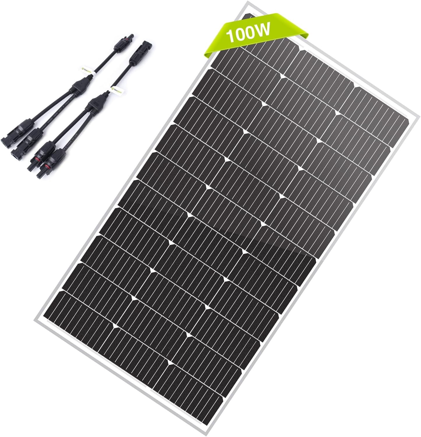 Newpowa 100W 12V Solar Panel Kit with 100W Rigid Solar Panel + NPC-46 Y Branch Connector M/FF + F/MM