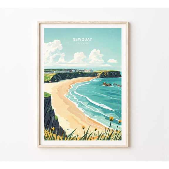 Newquay Cornwall England Atlantic Coast Surf Beach Wall Art, Unframed Paper Poster 8x10in