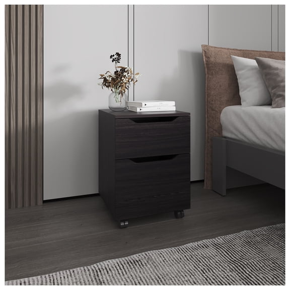 Newriver Nightstand with 1 Door & 1 Drawer, Wengue - Compact Bedroom Furniture, Side Table for Living Room, Small Space Storage Wenge + 1 Drawer + Bedroom + Modern + Melamine + Particle Board