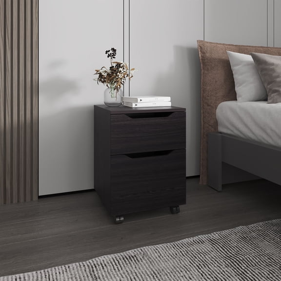 Newriver Space-Efficient Nightstand with 1 Door & 1 Drawer | Modern Design for Small Spaces | Wenge Color Finish