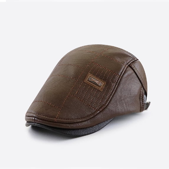 Newsboy Cap AURORADY Leather Beret Men's Adjustable Newsboy Hat Beret Hat Driving Hat Cap Fashion Beret Hat Flat Cap, Baseball Hats for Women Brown