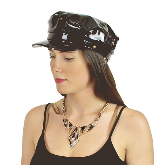 Newsboy Cap Faux Patent Leather Rain Hat Black