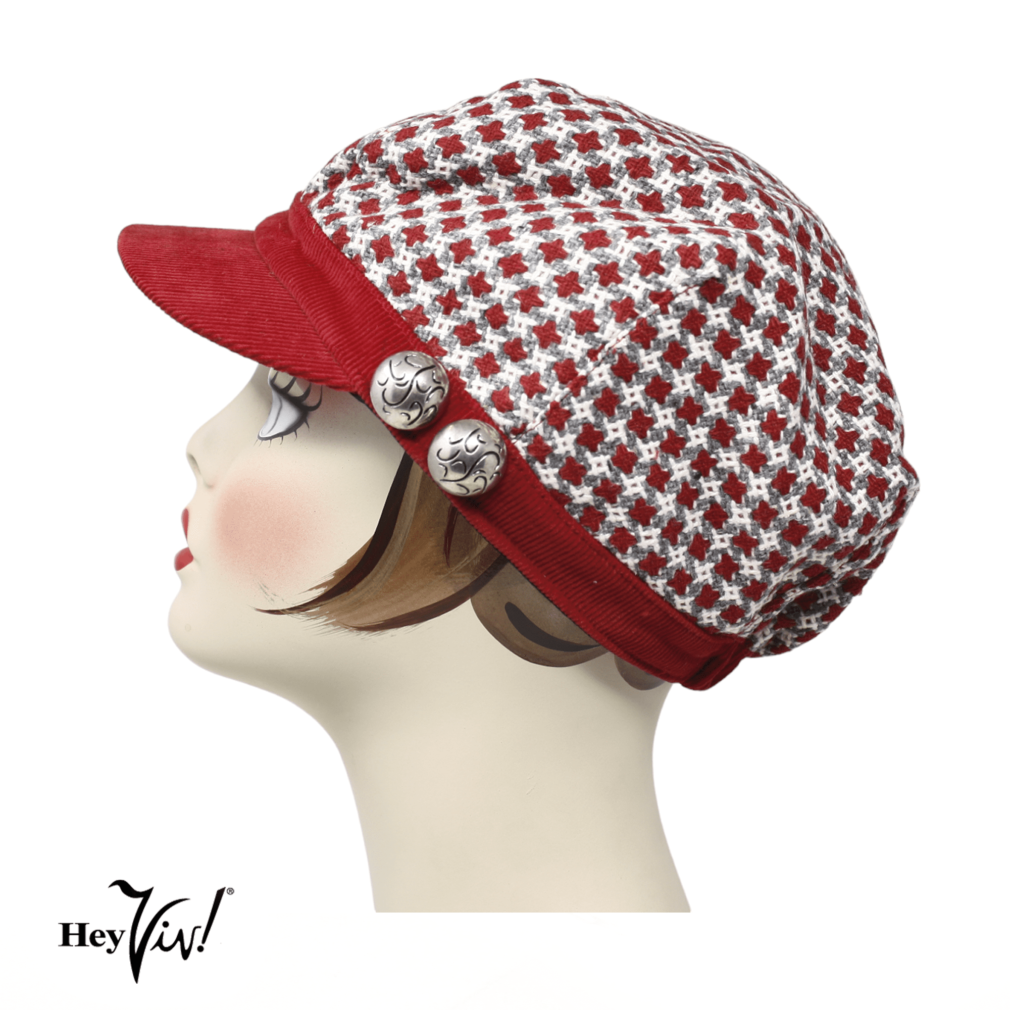 Newsboy Cap Hat Mod Style Red Gray Tweed and Corduroy Brim - Walmart.com