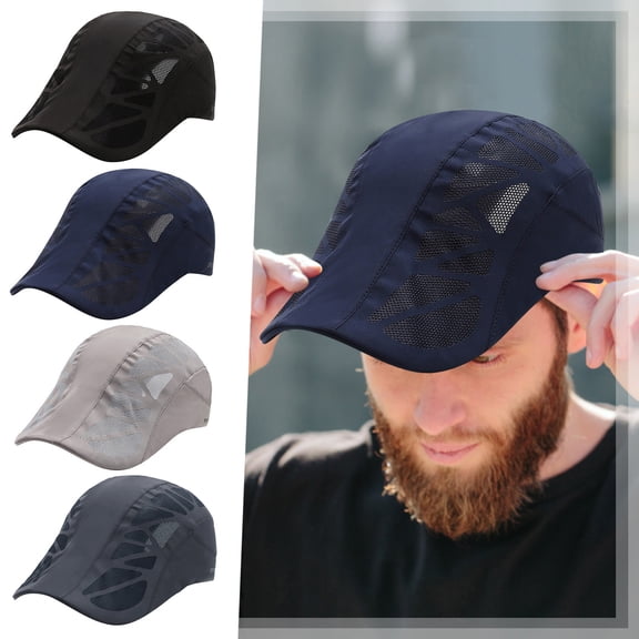 Newsboy Cap for Men Helii Classic Retro Cotton Washed Adjustable Flat Cap Unstructured Low Profile Plain Ivy Berets Dad Hat for Driving Hunting Workout (Dark Blue)