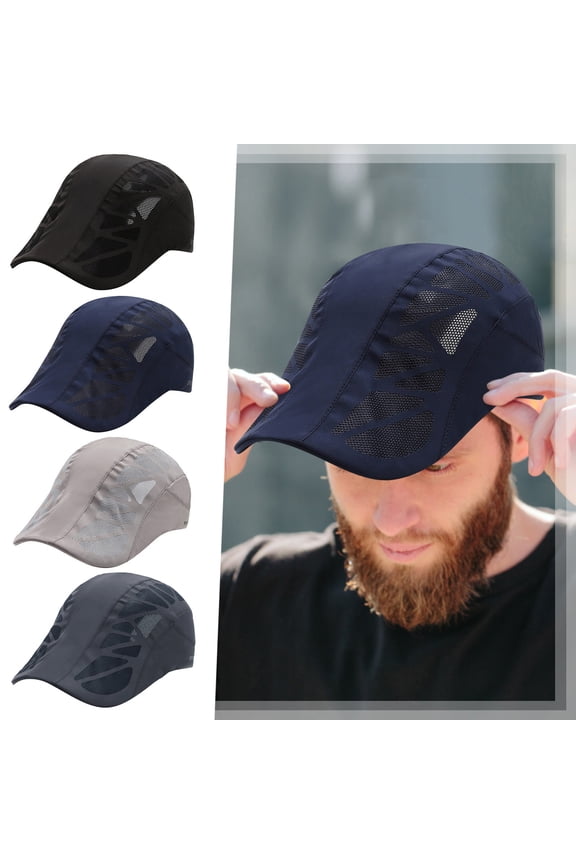 Newsboy Cap for Men Helii Classic Retro Cotton Washed Adjustable Flat Cap Unstructured Low Profile Plain Ivy Berets Dad Hat for Driving Hunting Workout (Dark Blue)