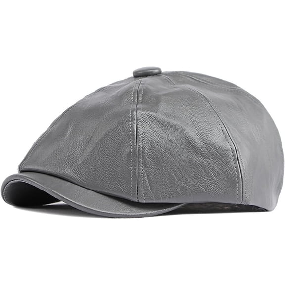 Newsboy Cap for Men Women, PU Leather Beret Hat 8 Panel Gatsby Cabbie Painter Cap, 56-58cm