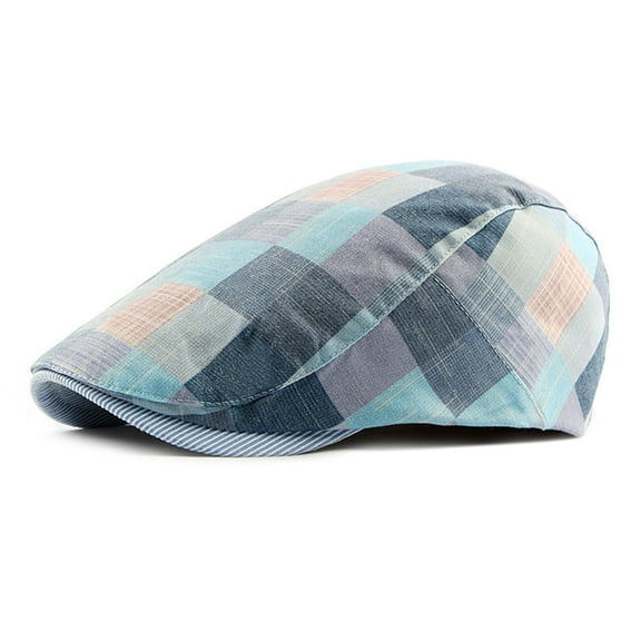 Newsboy Caps Advanced Flat Vintage Plaid Contrast Colors Men Hat for Daily Wear