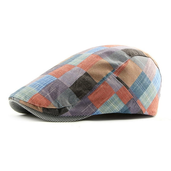 Newsboy Caps Advanced Flat Vintage Plaid Contrast Colors Men Hat for Daily Wear