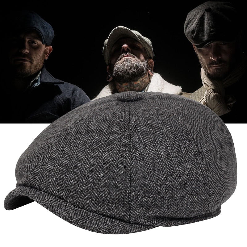 Dicasser Newsboy Hat Men Beret Dark Grey Celebrity Caps Vintage Tweed Peaky  Blinders Berets Flat Peaked Cap Street Hats for Men Women