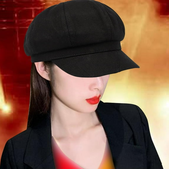 Newsboy Hat Octagonal Hat Flat Caps Cabbie Hat for Girls Womens Summer Black