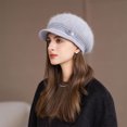 thumbnail image 1 of Newsboy Hat Women Knit Crochet Flower Winter Beret Warm Beanie Cap Soft Vintage with Brim Fall Winter Fashion, 1 of 3