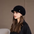 thumbnail image 1 of Newsboy Hat Women Knit Crochet Flower Winter Beret Warm Beanie Cap Soft Vintage with Brim Fall Winter Fashion, 1 of 3