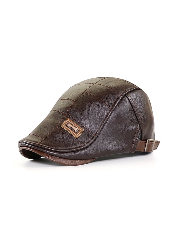 Newsboy Hats for Men Classic Leather Beret Hat Flat Hat Cap Driving Caps 2023 Brown