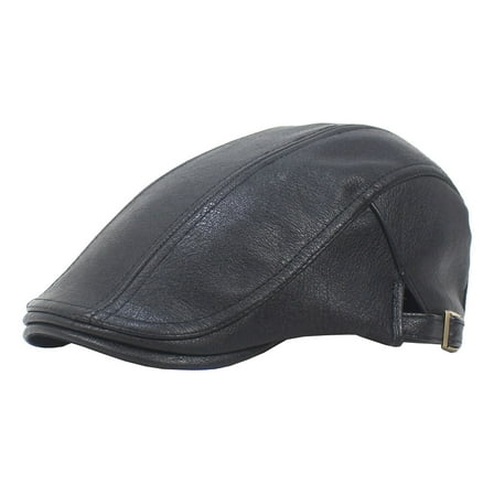 Newsboy Hats for Men Leather Flat Cap Gatsby Driving Cabbie Hat,Black，G131547