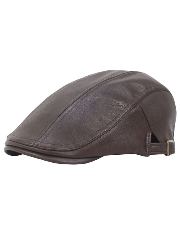 Newsboy Hats for Men Leather Flat Cap Gatsby Driving Cabbie Hat,Brown，G131545