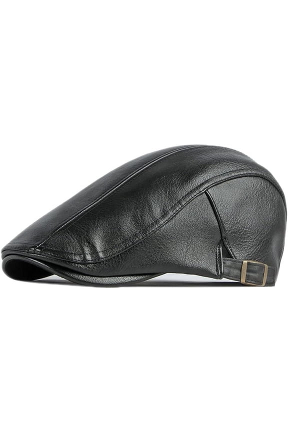 Newsboy Hats for Men Leather Ivy Flat Cap Gatsby Driving Cabbie Beret Vintage Irish Cap Adjustable-black-onesize