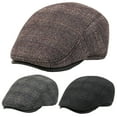 thumbnail image 1 of Newsboy Hats for Men, Retractable Invisible Earflap Caps - Classic Herringbone Tweed Wool Blend Flat Cap Ivy Cabbie Driving Hat, 1 of 8