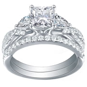Newshe 1.7ct Princess Pear Wedding Rings for Women White AAAAA Cz Engagement Bridal Ring Set Size 7