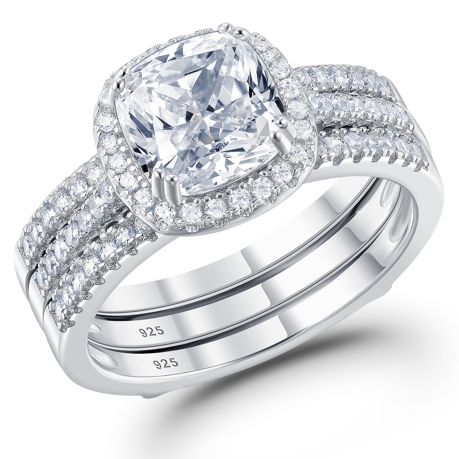 Newshe 2.66CT Cubic Zirconia Wedding Engagement Rings Set, 925 Sterling ...