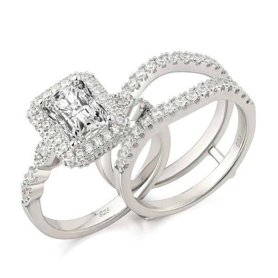 Newshe 2.78Ct Wedding Band Bridal Ring Enhancer Engagement Ring Set for Women 925 Sterling Silver Radiant White Gold 5A Cz Size 8