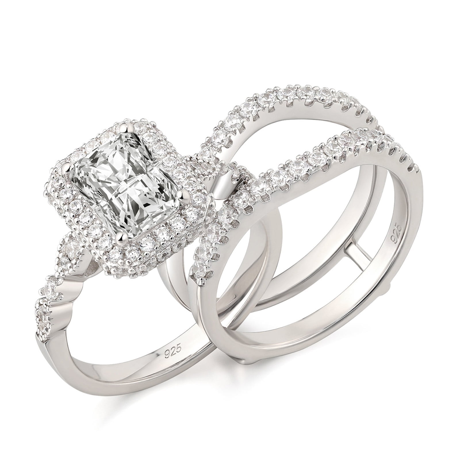 Newshe 2.78Ct Wedding Band Bridal Ring Enhancer Engagement Ring Set for Women 925 Sterling Silver Radiant White Gold 5A Cz Size 9