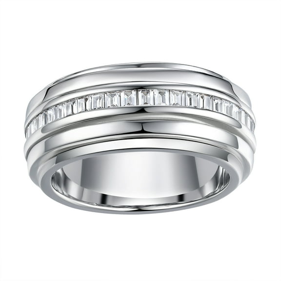 Newshe 5A Cubic Zirconia Men's Wedding Band 18K White Gold Plated Wedding Rings For Men Christmas Gifts For Men Size 9