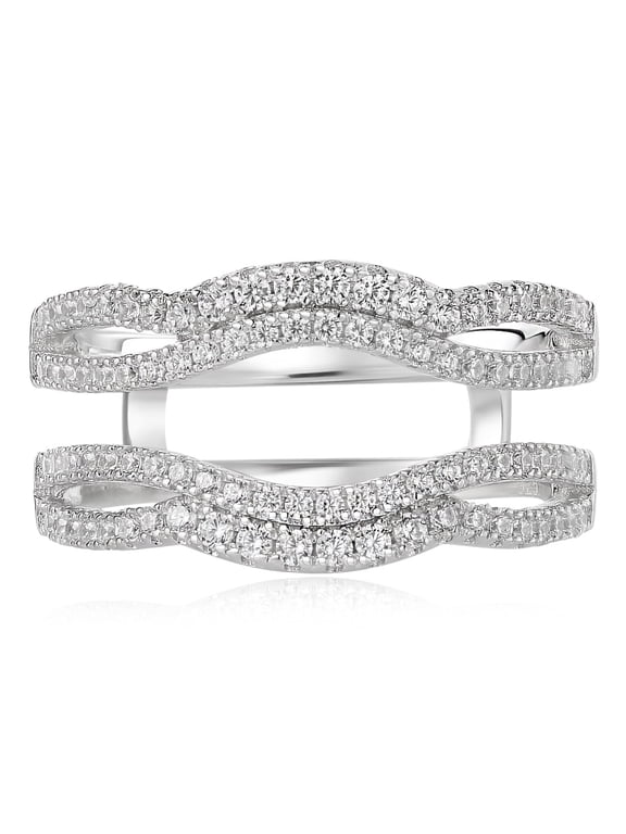Newshe Bridal Ring Enhancer for Engagement Rings Wedding Band for Women AAAAA Cz White Gold Plated Ring Guard Size 10