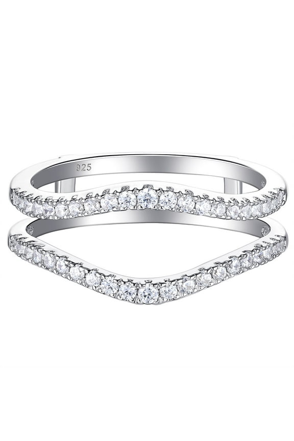 Newshe Cubic Zirconia Curved Wedding Bands for Women Ring Enhancer Guard for Engagement Rings 925 Sterling Silver Size 6