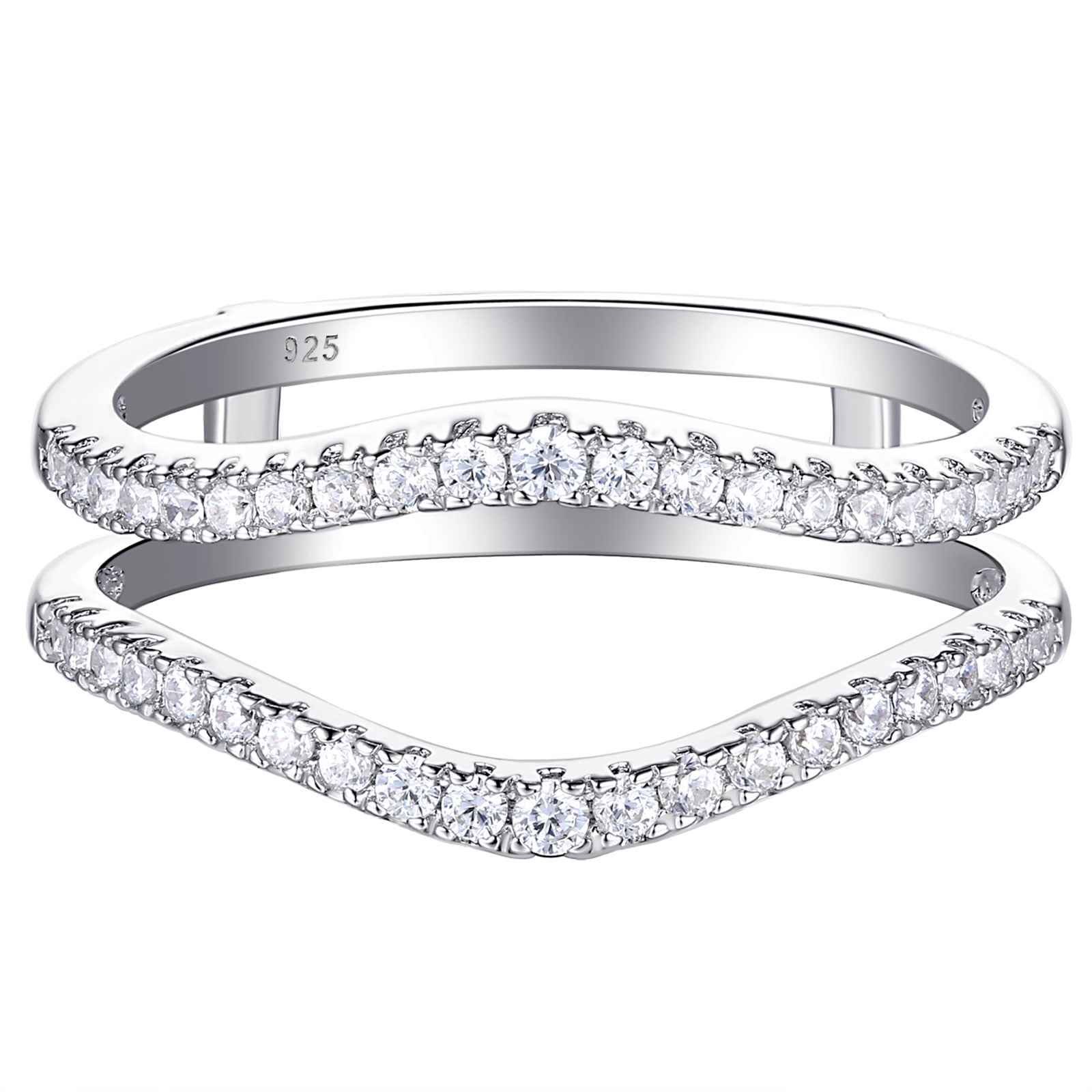 Newshe Cubic Zirconia Curved Wedding Bands for Women Ring Enhancer ...