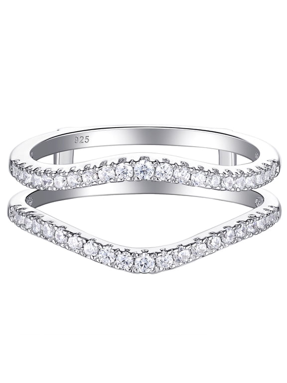 Newshe Cubic Zirconia Curved Wedding Bands for Women Ring Enhancer Guard for Engagement Rings 925 Sterling Silver Size 8