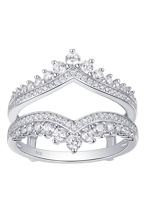 Newshe Wedding Bands for Women Crown Double Ring Enhancer for Engagement Rings 925 Sterling Silver Cubic Zirconia Size 10
