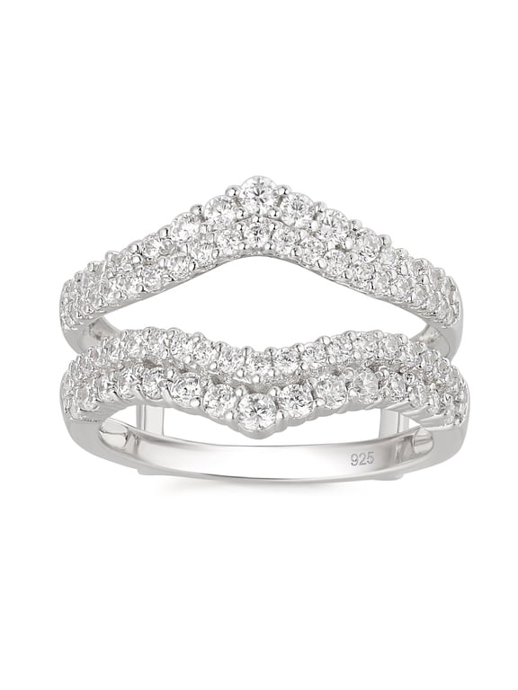 Newshe Curved Bridal Ring Enhancer Guard for Women Engagement Rings White Gold 5A 925 Sterling Silver Size 10