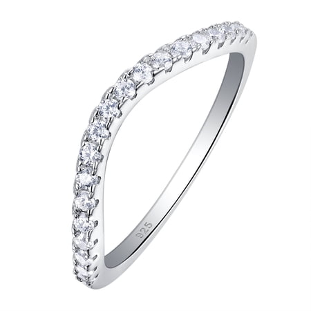 Newshe Curved Wedding Bands for Women Stacking Sterling Silver Eternity Rings Cz Wishbone Size 7